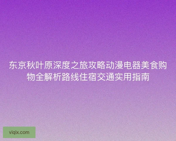 东京秋叶原深度之旅攻略动漫电器美食购物全解析路线住宿交通实用指南 东京秋叶原深度之旅攻略动漫电器美食购物全解析路线住宿交通实用指南
